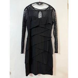 White House Black Market Black Tiered Sheer Polka Dot Sleeves Dress-Size 8P